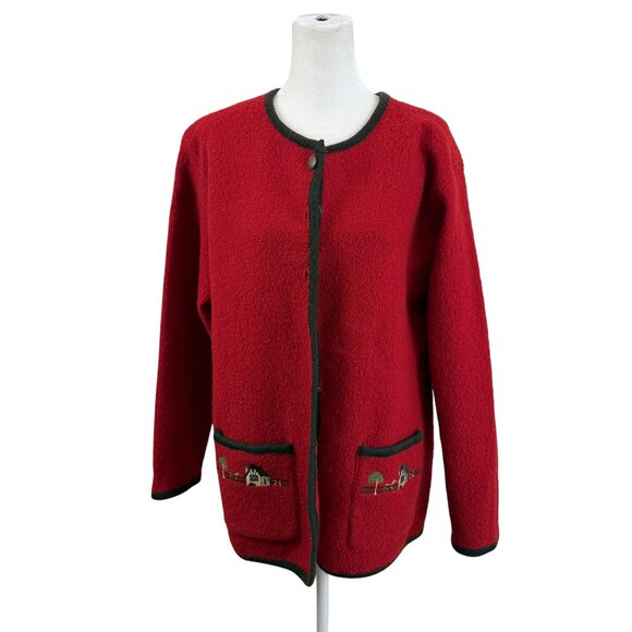 Vintage Japon et Chine Wool Cardigan – Red Folk Cottage/Western Embroidery - Picture 3 of 6